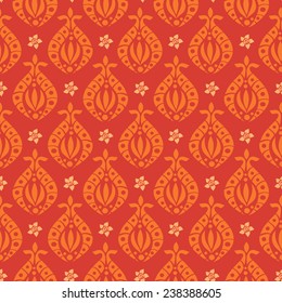 Patrón ornamental oriental étnico sin fisuras sobre fondo rojo. Vector. 