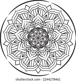 Ethnic oriental pattern. Decorative round mandala.Creative circular ornament and flowe . Abstract round symmetrical pattern.  Floral decoration pattern. Tattoo design. .coloring book