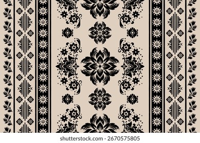 Patrón oriental étnico frontera tradicional. Saree Sarong Motivos Boho africano bordado floral Ikat Patrón de Fondo de pantalla de damasco sin costuras. Diseño abstracto del fondo de Antiguas para la textura, tela, ropa