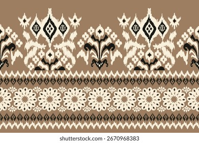 Ethnic oriental pattern traditional border.Saree Sarong Motifs African boho Ikat floral embroidery Seamless damask wallpaper pattern. Vintage background abstract design for texture, fabric, clothing