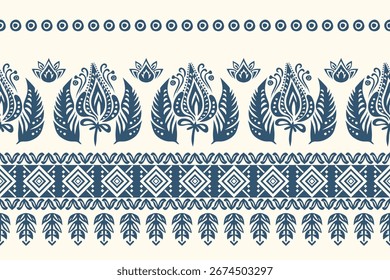 Ethnic oriental pattern traditional border.Saree Sarong Motifs African boho Ikat floral embroidery Seamless damask wallpaper pattern. Vintage background abstract design for texture, fabric, clothing
