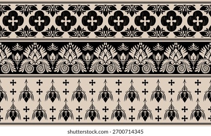 Patrón oriental étnico tradicional border.Saree Sarong Motivos: africano BoHo Ikat bordado floral sin fisuras patrón de Fondo de pantalla de damasco. Diseño abstracto del fondo de Antiguas para la textura, tela, ropa