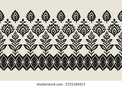 Patrón oriental étnico frontera tradicional. Saree Sarong Motivos Boho africano bordado floral Ikat Patrón de Fondo de pantalla de damasco sin costuras. Diseño abstracto del fondo de Antiguas para la textura, tela, ropa
