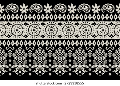 Patrón oriental étnico frontera tradicional. Saree Sarong Motivos Boho africano bordado floral Ikat Patrón de Fondo de pantalla de damasco sin costuras. Diseño abstracto del fondo de Antiguas para la textura, tela, ropa