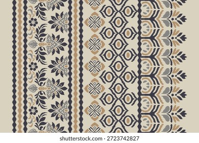Patrón oriental étnico frontera tradicional. Saree Sarong Motivos Boho africano bordado floral Ikat Patrón de Fondo de pantalla de damasco sin costuras. Diseño abstracto del fondo de Antiguas para la textura, tela, ropa