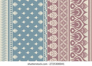 Patrón oriental étnico frontera tradicional. Saree Sarong Motivos Boho africano bordado floral Ikat Patrón de Fondo de pantalla de damasco sin costuras. Diseño abstracto del fondo de Antiguas para la textura, tela, ropa