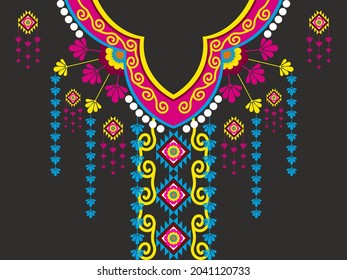 Ethnic oriental pattern traditional. Floral necklace embroidery abstract design for fashion women, background, wallpaper, clothing, ethnic fabric, wrapping.Vector illustration.