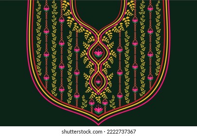  Ethnic oriental pattern traditional. Hobo style necklace embroidery design pink flower on the  dark green  blackground for fashion women.background,wallpaper,clothing and wrapping.