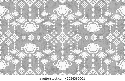 Padrão oriental étnico tradicional.Saree Sarong Motifs Ikat floral bordado Padrão de papel de parede de damasco sem costura. Vintage fundo abstrato design para textura, tecido, roupas, envoltório, decoração