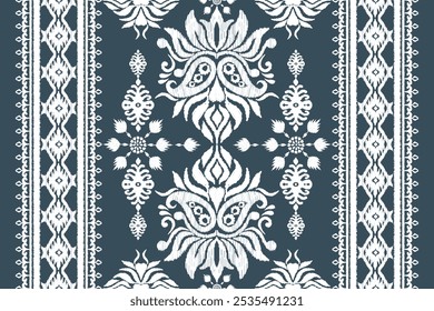 Padrão oriental étnico tradicional.Saree Sarong Motifs Ikat floral bordado Padrão de papel de parede de damasco sem costura. Vintage fundo abstrato design para textura, tecido, roupas, envoltório, decoração