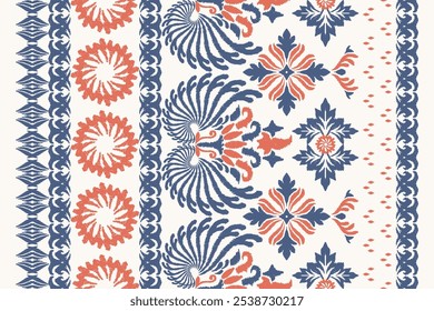 Patrón oriental étnico tradicional. Saree Sarong Motivos Ikat bordado floral Patrón de Fondo de pantalla de damasco sin costuras. Diseño abstracto del fondo de Antiguas para la textura, tela, ropa, envoltura, decoración