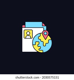 Ethnic origin privacy RGB color icon for dark theme. Personal data security. Protection from discrimination. Isolated vector illustration on night mode background. Simple filled line drawing on black