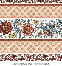 Ethnic Ornament Border Design - with floral composition the leaves and flowers with pattern background for, textile and digital printing