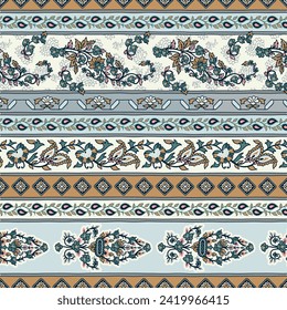 Ethnic Ornament Border Design - with floral composition the leaves and flowers with pattern background for, textile and digital printing