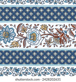 Ethnic Ornament Border Design - with floral composition the leaves and flowers with pattern background for, textile and digital printing