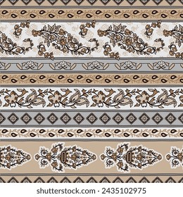 Ethnic Ornament Border Design - with floral composition the leaves and flowers with pattern background