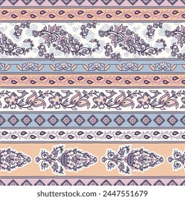 Ethnic Ornament Border Design - with floral composition the leaves and flowers with pattern background for, textile and digital printing