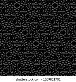 Ethnic ornament. Folk pattern. Tribe motif. Tribal wallpaper. Stars, figures background. Ancient mosaic. Artwork illustration. Digital paper, textile print, web design, backdrop. Seamless vector art
