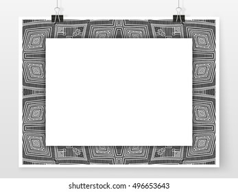 Ethnic ornament frame design poster. Banner or flyer trendy template. Abstract frame for your design. Simple vector illustration for web design or business printed products.