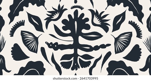 Ethnic ornament. Hand drawn collage black and white abstract flowers and shapes pattern. Fashionable template for design. 