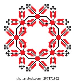 Ethnic ornament mandala geometric patterns in red and black colors on white background. Vector illustration. From collection of Balto-Slavic ornaments