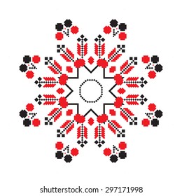 Ethnic ornament mandala geometric patterns in red and black colors on white background. Vector illustration. From collection of Balto-Slavic ornaments