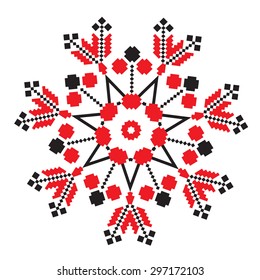 Ethnic ornament mandala geometric patterns in red and black colors on white background. Vector illustration. From collection of Balto-Slavic ornaments