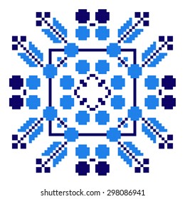 Ethnic ornament mandala geometric patterns in blue colors on white background. Vector illustration. From collection of Balto-Slavic ornaments