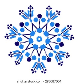 Ethnic ornament mandala geometric patterns in blue colors on white background. Vector illustration. From collection of Balto-Slavic ornaments