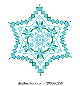 Ethnic ornament mandala geometric patterns in blue and green colors on white background. Vector illustration. From collection of Balto-Slavic ornaments