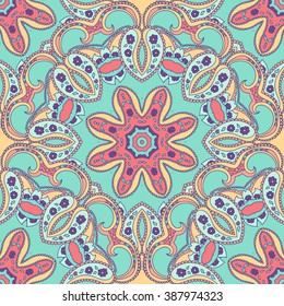 Ethnic ornament mandala geometric patterns in red and black colors on white background. Vector illustration. Seamless pattern.