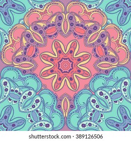 Ethnic ornament mandala geometric patterns in red and black colors on white background. Vector illustration. Seamless pattern.