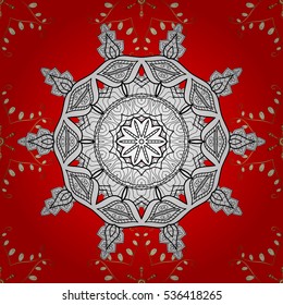 Ethnic ornament mandala geometric patterns in white colors on red floral background. Seamless pattern. Radial gradient shape.