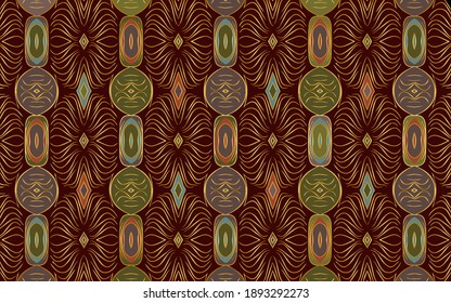 Ethnic ornament in Mexican, Aztec motives. Gold pattern in traditional folk style. Design for brown paper, business card, textiles, fabric, website, stained glass, presentations. 