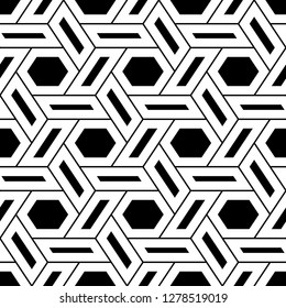 Ethnic ornament. Mosaics background. Hexagons, quadrangles motif. Folk image. Tribal wallpaper. Polygons backdrop. Geometric figures pattern. Digital paper, web design, textile print. Seamless vector.