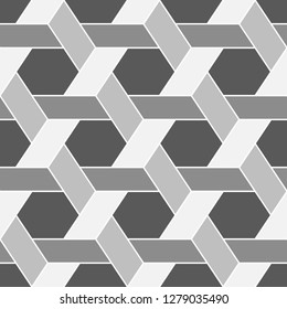 Ethnic ornament. Mosaics background. Hexagons, quadrangles motif. Folk image. Tribal wallpaper. Polygons backdrop. Geometric figures pattern. Digital paper, web design, textile print. Seamless vector