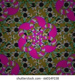 Ethnic ornament on background. Magic vintage template of greeting, print, cloth. Hand drawn vector colored Mandala seamless pattern. Arabic, indian, turkish and ottoman culture decoration style.