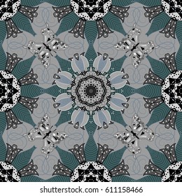Ethnic ornament on colorful background. Magic vintage template of greeting, print, cloth. Hand drawn vector colored Mandala seamless pattern. Arabic, indian, turkish and ottoman culture decoration 