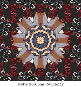 Ethnic ornament on white background. Arabic, indian, turkish and ottoman culture decoration style. Magic vintage template of greeting, print, cloth. Hand drawn vector colored Mandala seamless pattern.