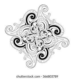 Ethnic ornament with paisley swirls for coloring books and zentangles