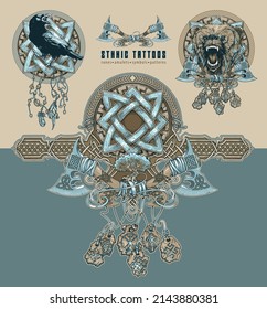 Ethnic ornament, with a pattern, amulets, symbols. Design for tattoos and T-shirts