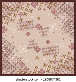 Ethnic ornament pattern on brown background design for scarf motif