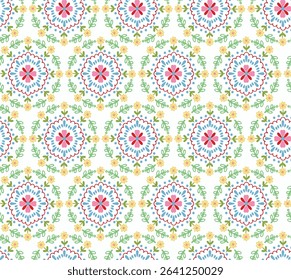 Ethnic ornament pattern from pink with yellow flower summer collection, Abstract Background cute Orange Green Daisy Victorian Flower geometric tribal folk Motif oriental native pattern.
