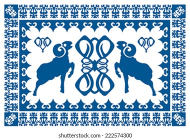 ethnic ornament with stylized aries and elements of astrological symbols. Illustration, vector