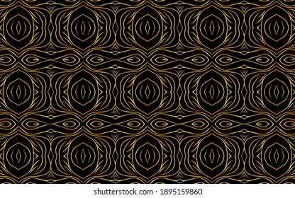 Ethnic ornament. Texture with a gold pattern inspired by Africa, Mexico. Geometric black background for wallpaper, wrapping paper, textile, fabric, website, stained glass decor.
