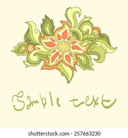 Ethnic ornamental boho background with place for text. Vector floral banner with vintage flowers. For inviting, greeting cards, labels.