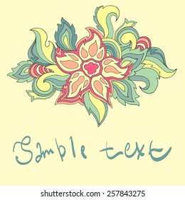 Ethnic ornamental boho background with place for text. Vector floral banner with vintage flowers. For inviting, greeting cards, labels.