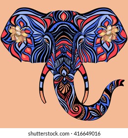 
Ethnic ornamental elephant head . Image of an elephant print on the shirt . Tattoo.