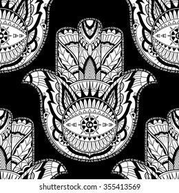 Ethnic ornamental hamsa, seamless pattern