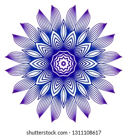 Ethnic Ornamental Mandala. Decorative Design Element. Vector Illustration. Purple blue gradient.